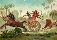 Chaldean soldier hunting lion